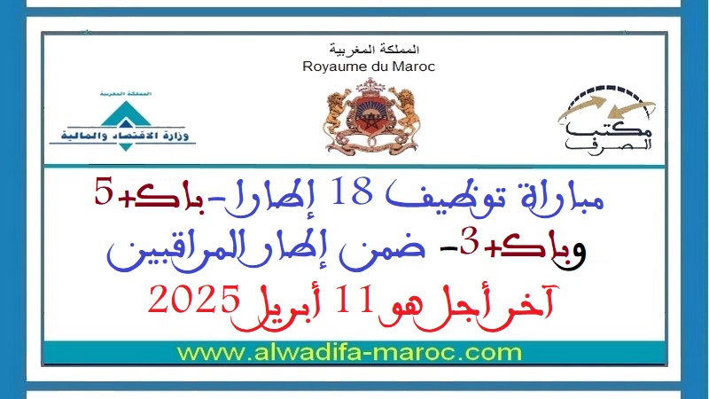 مكتب الصرف: مباراة توظيف 18 إطارا -باك+5 وباك+3- ضمن إطار المراقبين. آخر أجل هو 11 أبريل 2025